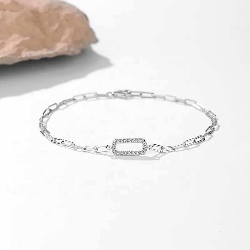 YINSAKI 925 Silver Bracelet Paperclip Chain 14K 18K 22K Gold Plated Zircon Gemstone Jewelry