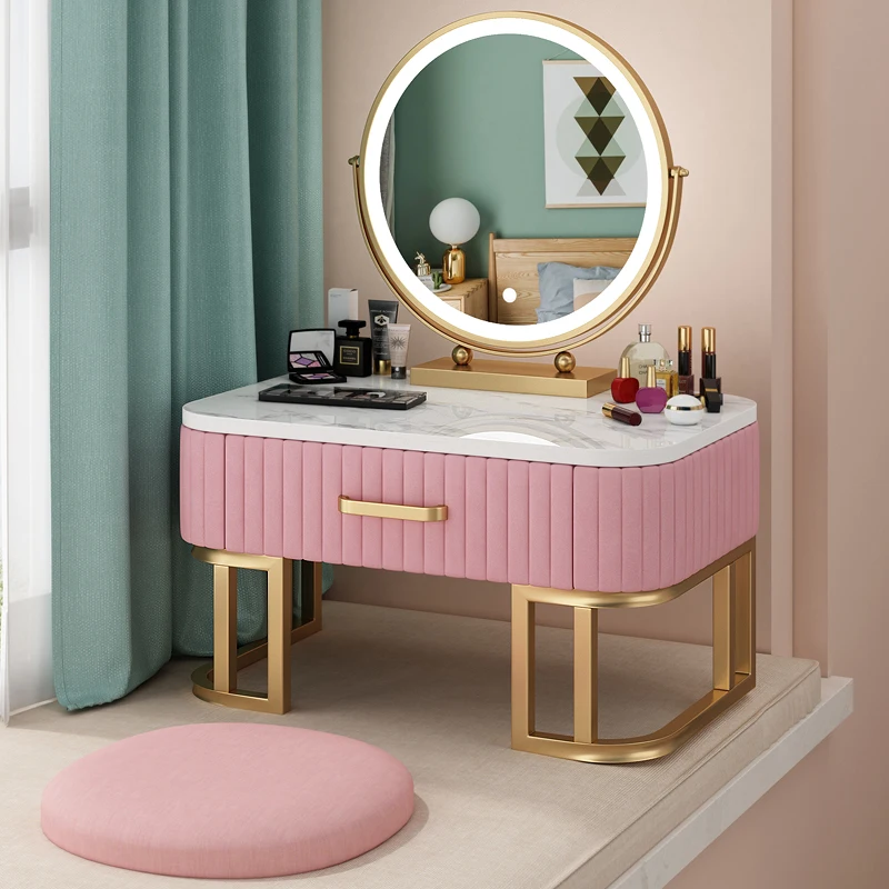 2021 Modern short legs golden pink green velvet marble top make up table 50 cm