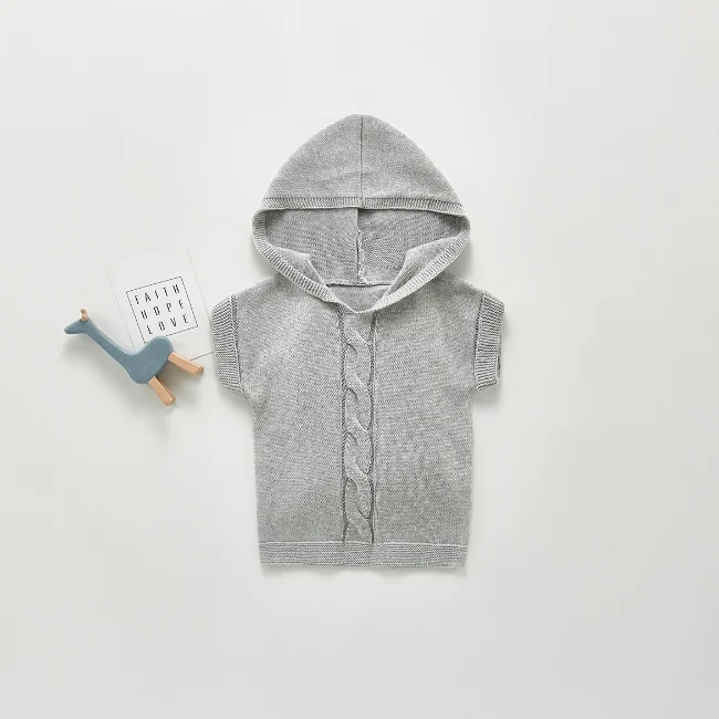 
PHB 51516 short sleeve gray color hooded design toddler sweaters 2020 for boys 