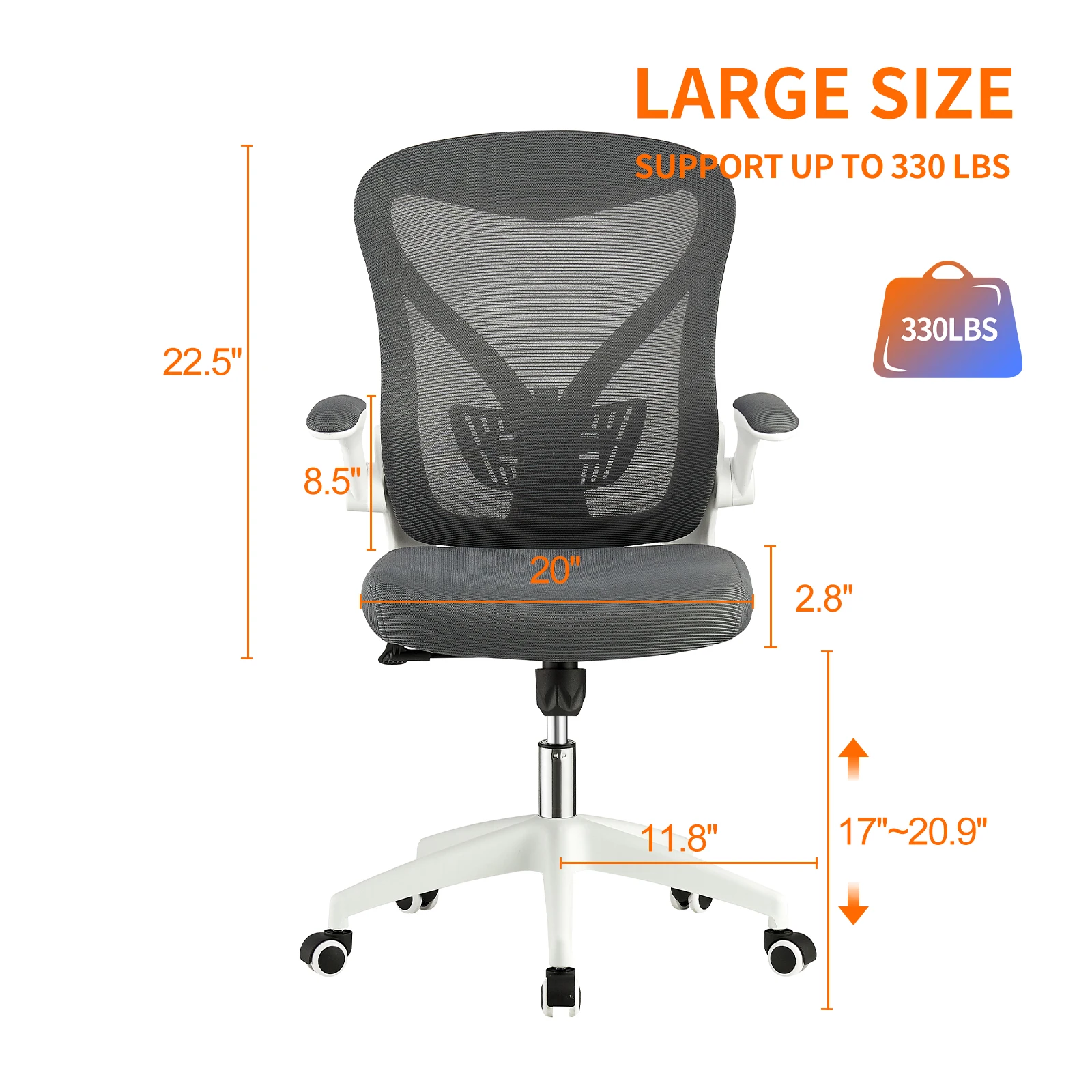 Infinite Universe Home Office Chair with Fild-up Armrest, Mesh Back and Comfortable Seat (Grey)