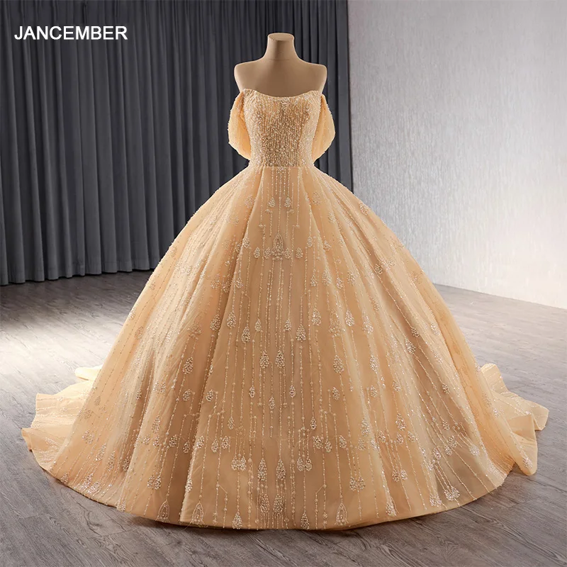 Jancember RSM241052 New Arrivals Champagne Ball Gown Sequined Lace Fashion Luxurious Evening Dresses Women