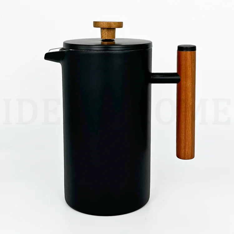 304 Grade Stainless Steel Insulated Coffee Press 34oz (1 Litre) Black French Press Coffee Maker with Wooden Handle