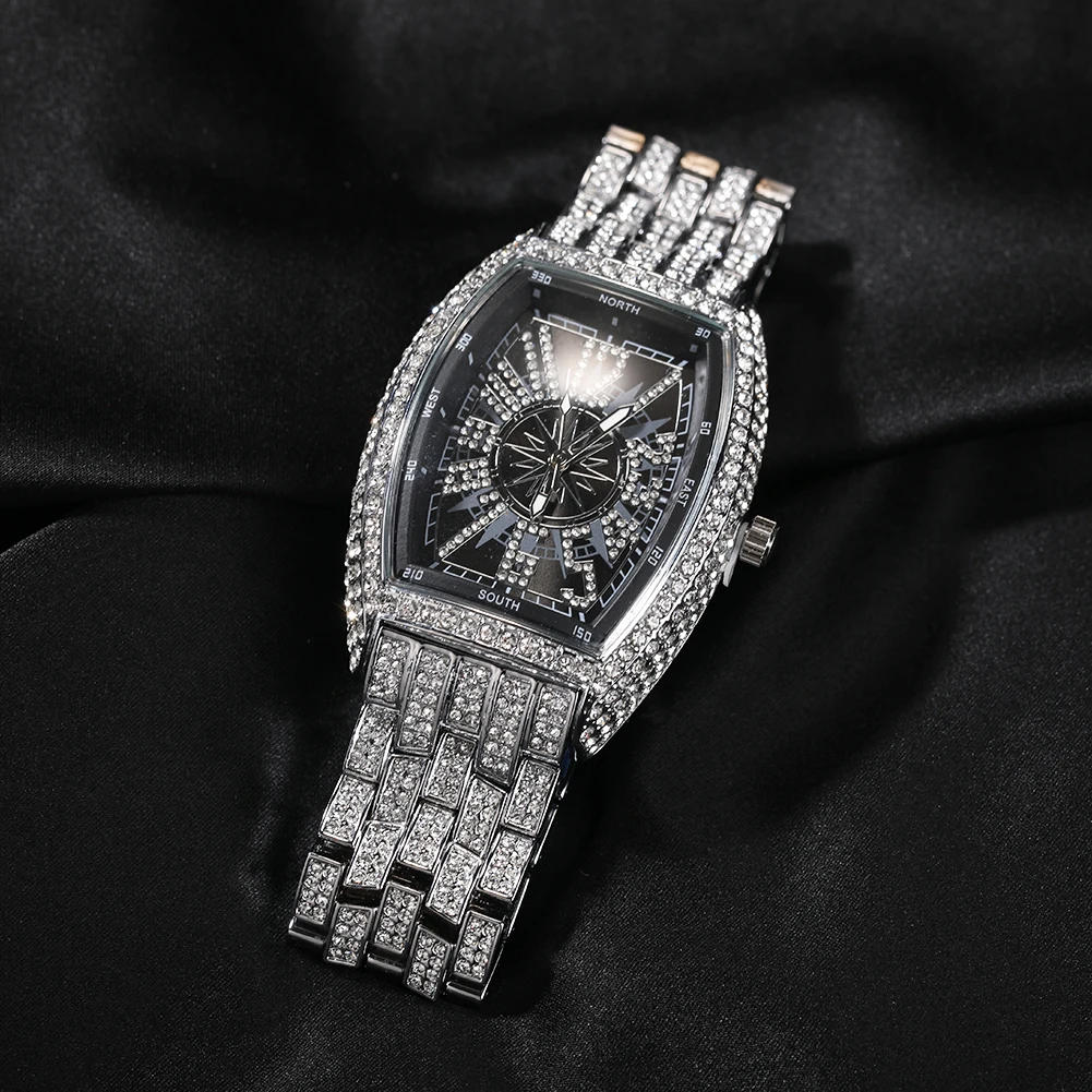 UWIN Hip Hop Full Iced Out Square Shape Quartz Watches Unisex Daily Waterproof Watch Men Women Reloj Hombre Wristwatch