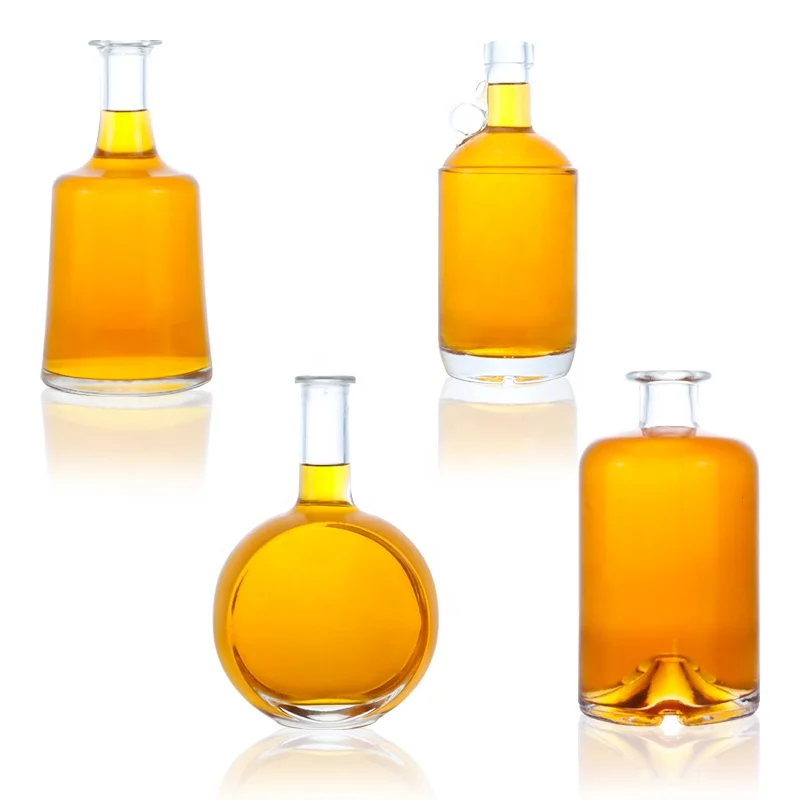 Botellas de Wisky cristal encargo al por mayor 500 мл 700 750 la venta caliente con tapas corcho manija