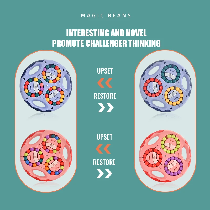 Stress Relief Fingertip Magic Bean Fidget Toys Educational Brain Game Rotate Puzzle Cube For Kids