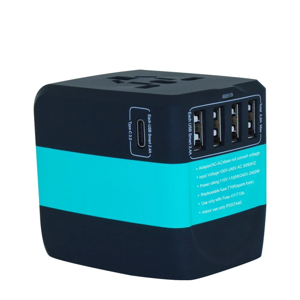 Power Adapters 400PLUS Four USB And One Type-C Universal Travel Adapter With USA/AU/EU/UK Worldwide Mobile Phone Adapters