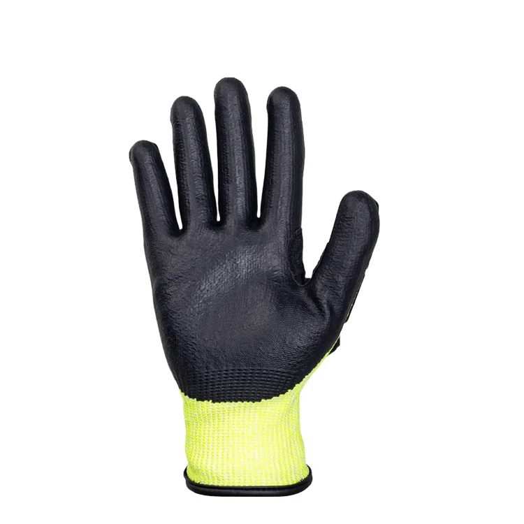 Fluorescent Yellow HPPE Anti-Impact Safety Gloves Coated Foam Nitrile Palm Thumb Crotch Reinforced TPR on Back and Fingers