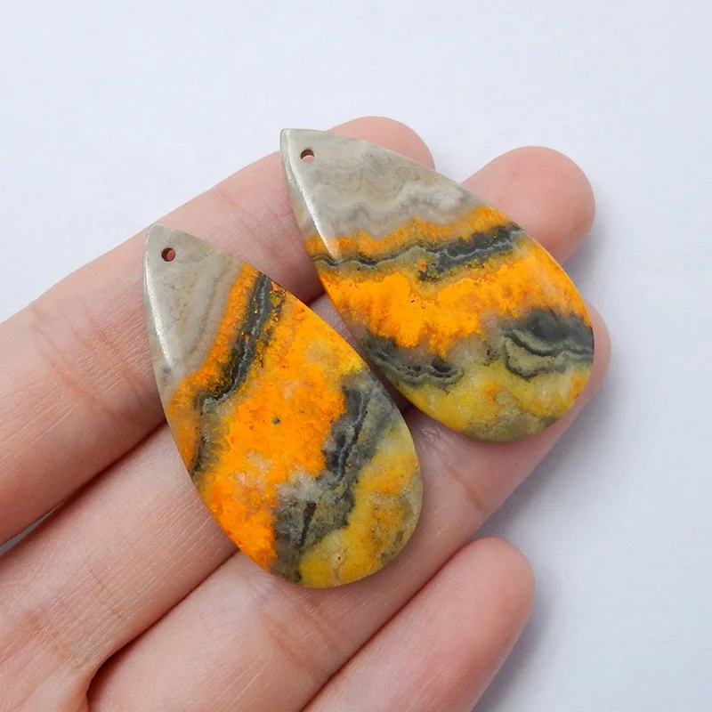 Custom Pear Shape Stripe Color Crystal Jewelry Display Earrings Stone Unique Natural Bumble Bee Jasper Gemstone Drop Beads