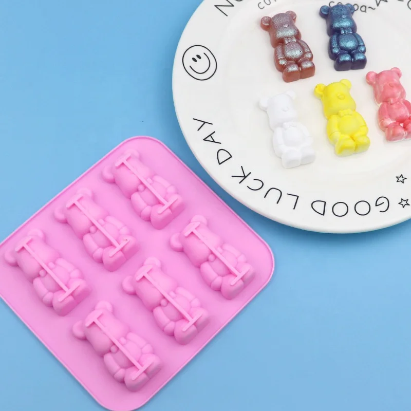 hot selling 6 holes gloomy bear shaped silicone cake mold non stick handmade 3D diy candle mould soap resin mold cake tools
