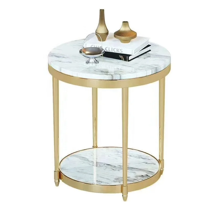 Home furniture modern gold finished steel frame with marble center coffee tea side table GD-ST016