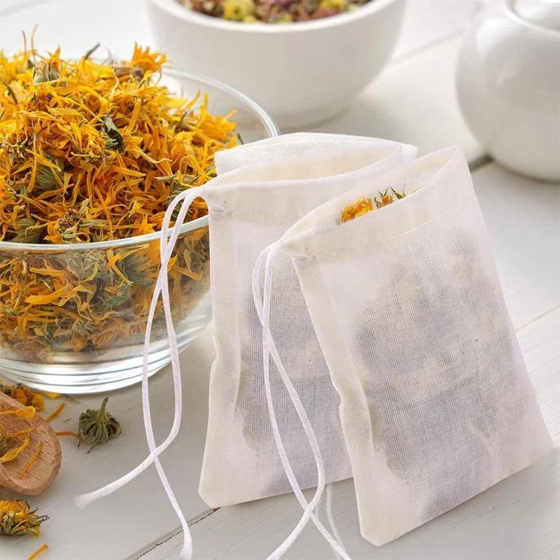 Customized Packing Fabric Pouch Small Drawstring Bag Cotton Muslin Organic Tea Bags