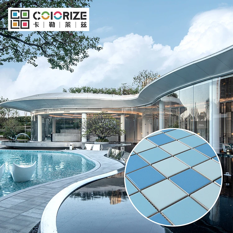 Colorize Factory Wholesale Square Blue Porcelain Glossy Swimming Pool Mosaic Tile Cheap Mixed Luxury Light Blue Mosaico Piscina