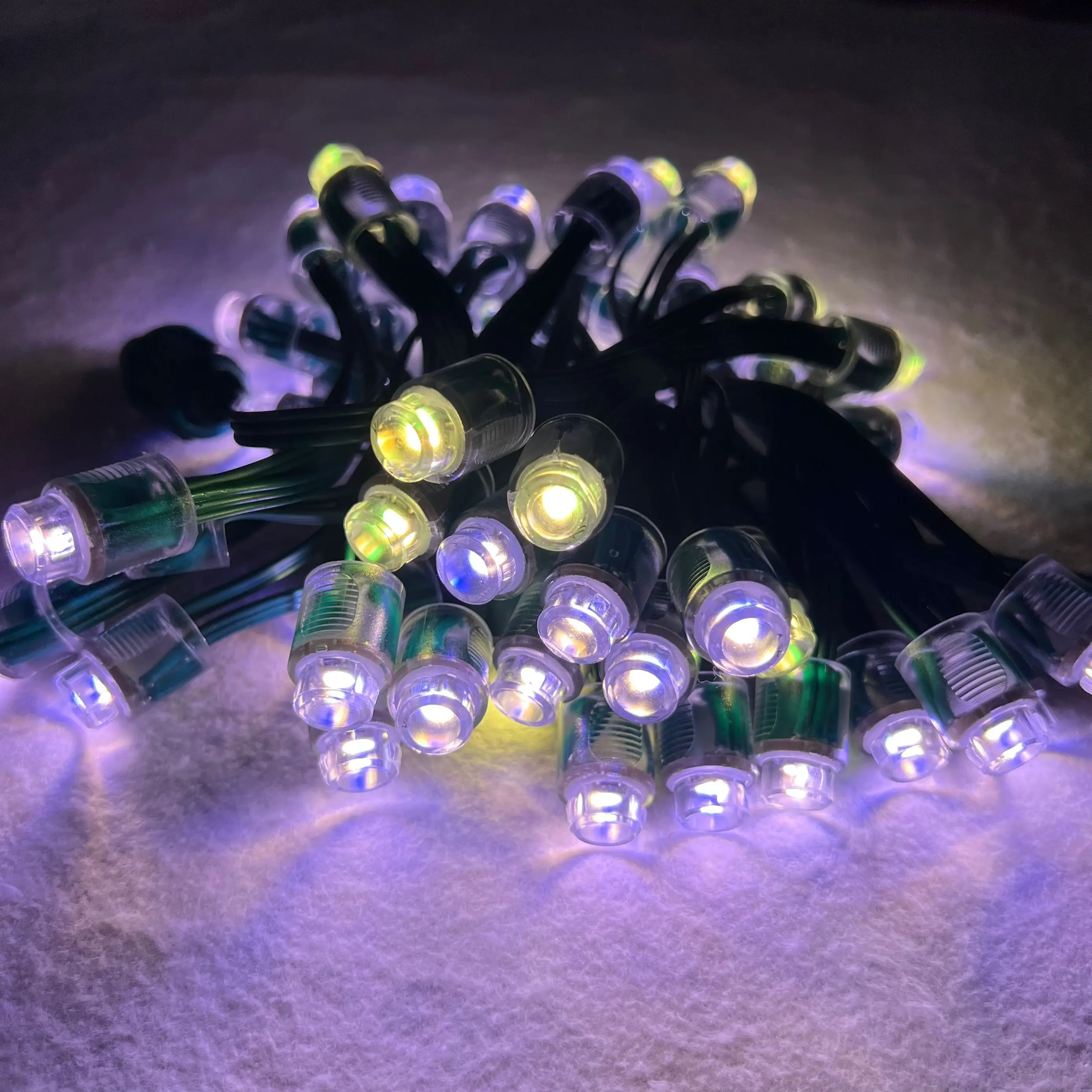 50 Pixels/String Addressable DC5V DC12V SK6812-RGBW(3000K) SMD Pixel Node Bullet 12mm Open Hole IP68 3Pin Green Wire