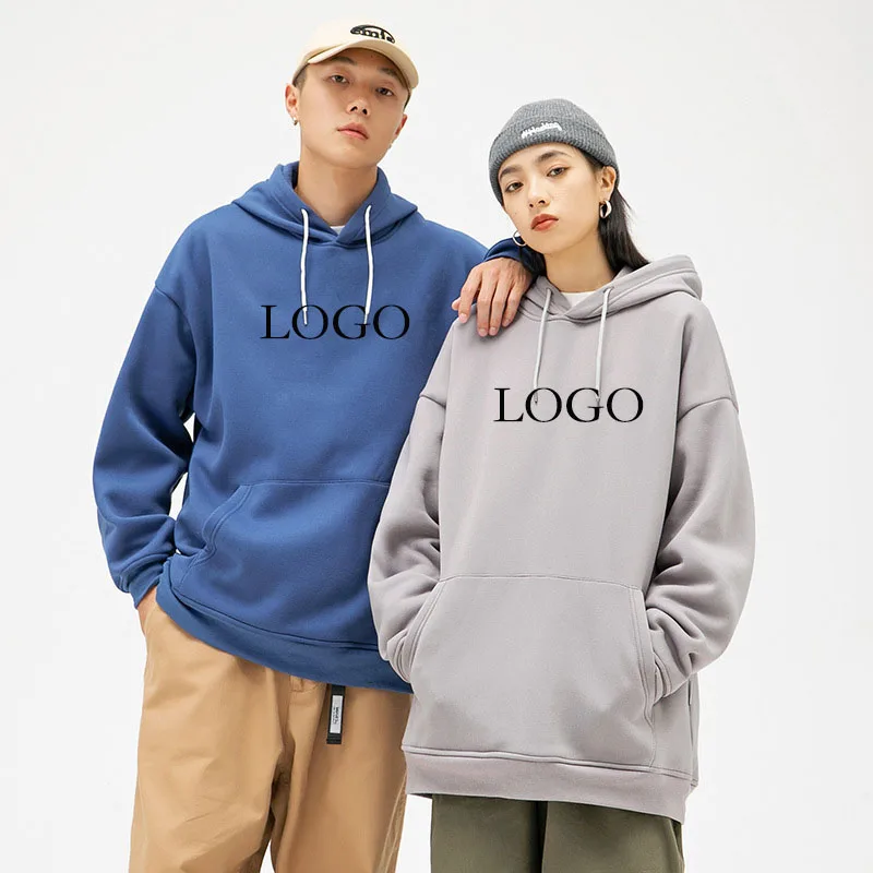 custom logo french terry hoodie solid fleece plus size couple sweatshirt thick hoodie