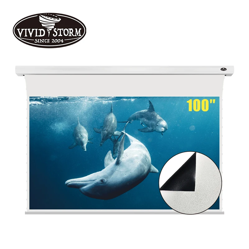 VIVIDSTORM 100 inch Slimline Electric ceiling hanging projector screen PVC white cinema screen material UHD Home/Movie/Theater
