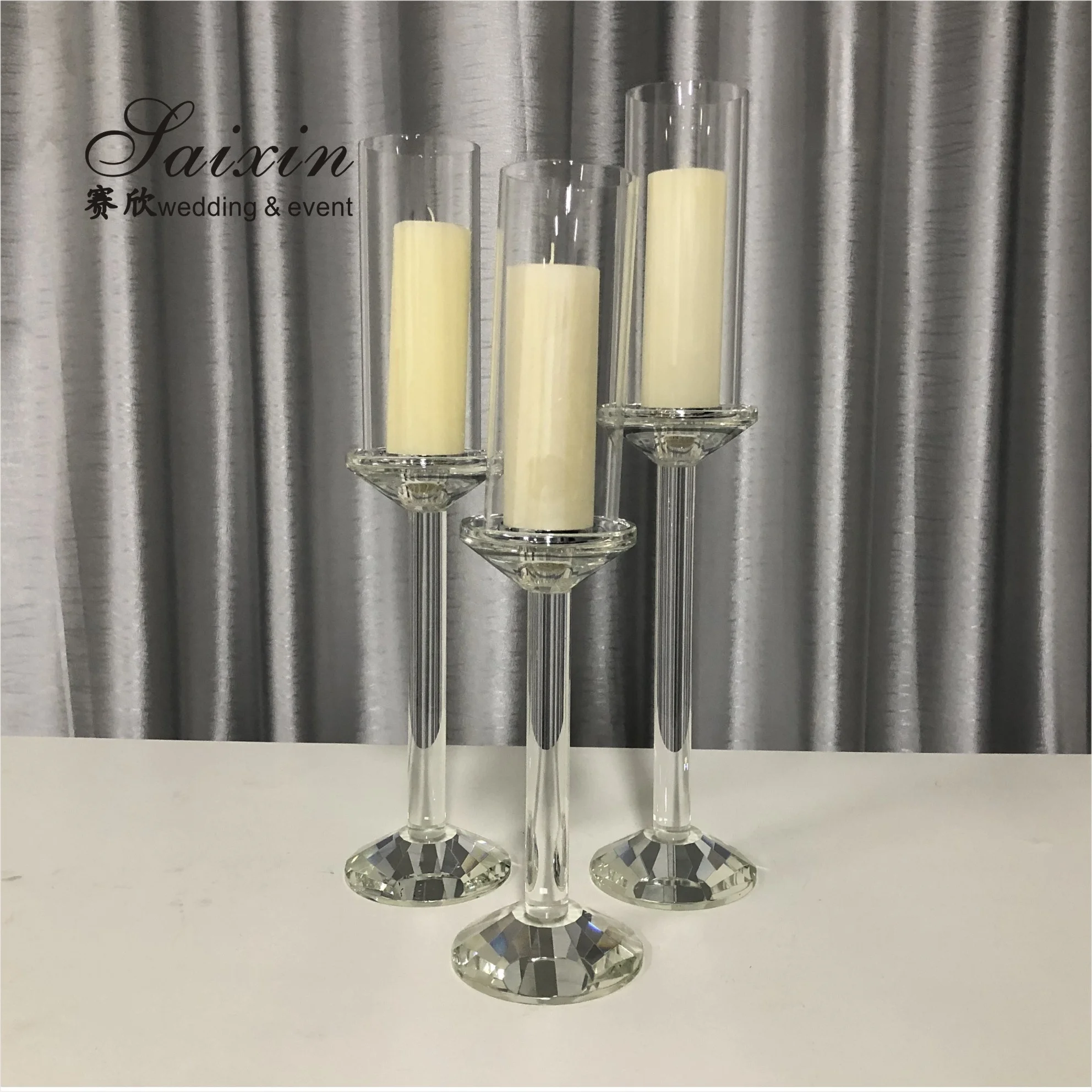 Saixin hot sale bling wedding decoration centerpiece set crystal candle holders