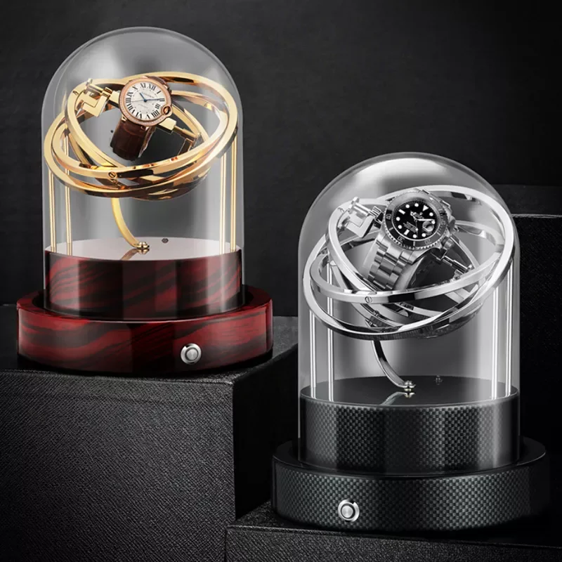 Custom Automatic mechanical Rolling Watch Shaker High Quality Gold Silver Luxury Glass Watch Cases Orbit Watch Winder