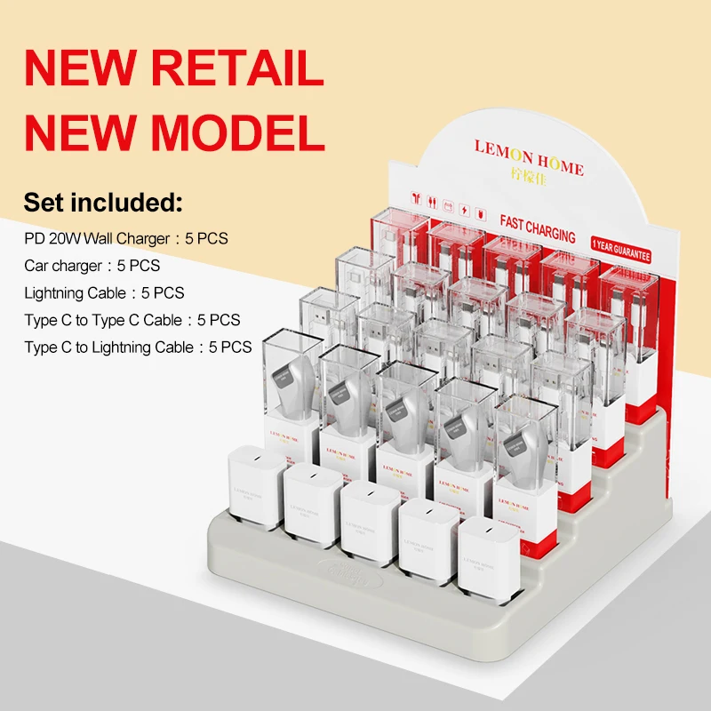 NEW design Usb data Cables suit PD 20W charger Set with tube display box USB C-8pin Fast Charging Cable car charger For IPhone