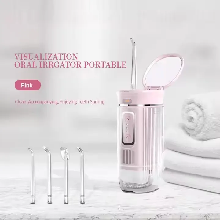 Newly Designed Household Oral Hygiene Cleaning Whitening Blue Light Water Flosser With Mirror