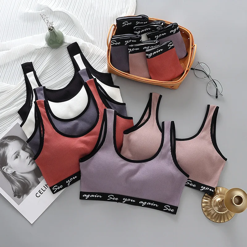 Bralette A B Small Cup Women Letter Brand Seamless sport Bra And Panties Bra & Brief Sets