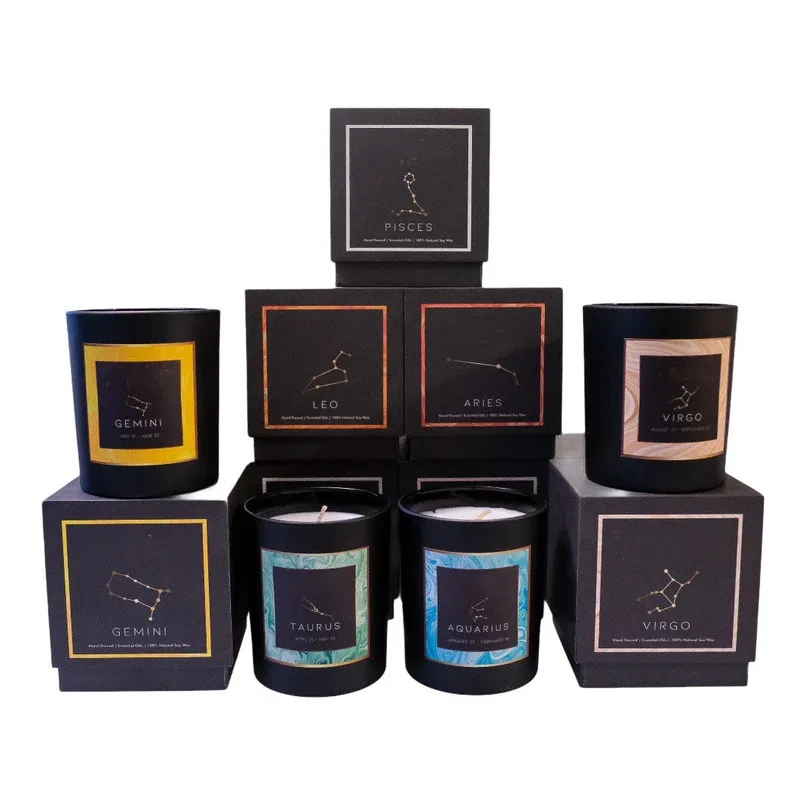 Custom Aroma Crystal Soy Wax Zodiac Scented Candle Spiritual Affirmation Healing 12 Constellations Scented Candles Gift Set