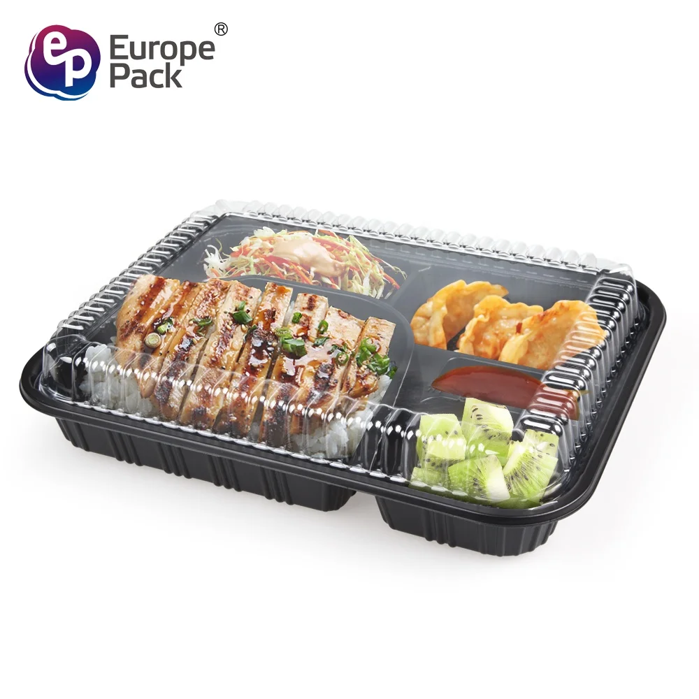 Japanese Disposable Bento Tiffin Lunch Boxes Black with 5 Compartments Storage Boxes & Bins Food Container Plastic for Food