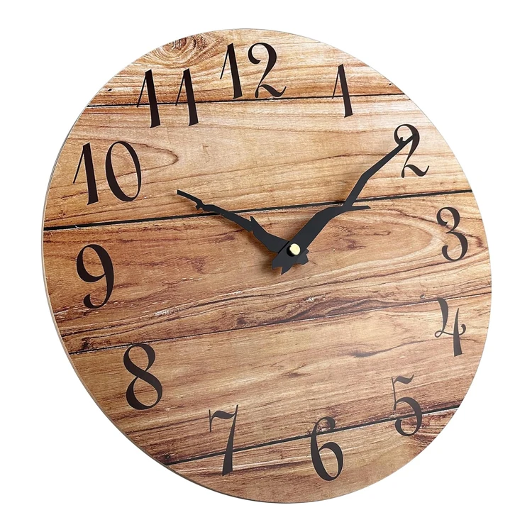 Country Rustic Wooden Wall Clocks With Silent Quartz Movement For Home Decor