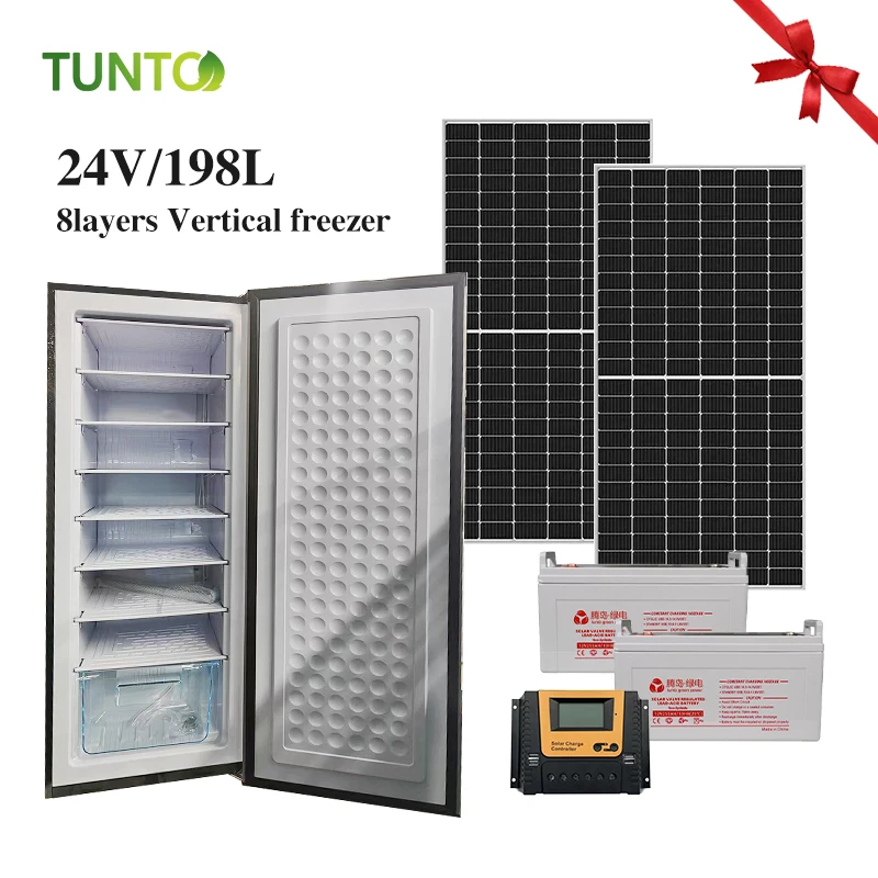 198L Solar Commercial Ice Block Bag Maker Panel Battery 70kg Per 24 Hour Upright Freezer with Full System
