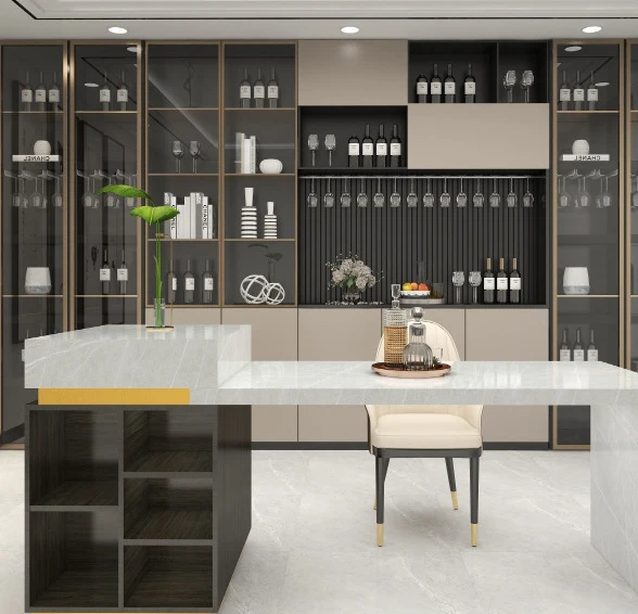 Open kitchen cabinet dining table island finished water bar countertop rock slab dining table island kitchen cabinet