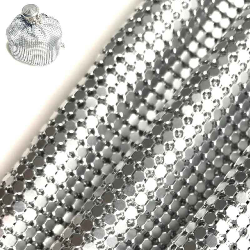 Silver Aluminum Sequin Mesh Fabric for Party Dresses Shoes Bags and Garments Chainmail Mesh  Metallic Mesh Fabric