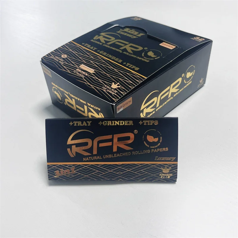 Hot custom design pattern 3 in 1 filter+tray+grinder unbleached Brown smoking Rolling Papers