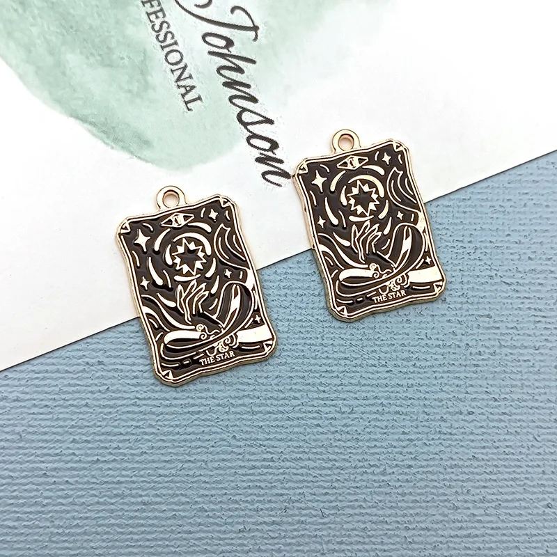 Enamel Black Tarot Card Charms Alloy Metal Pendants For DIY Bracelet Necklace And Jewelry Making Accessories