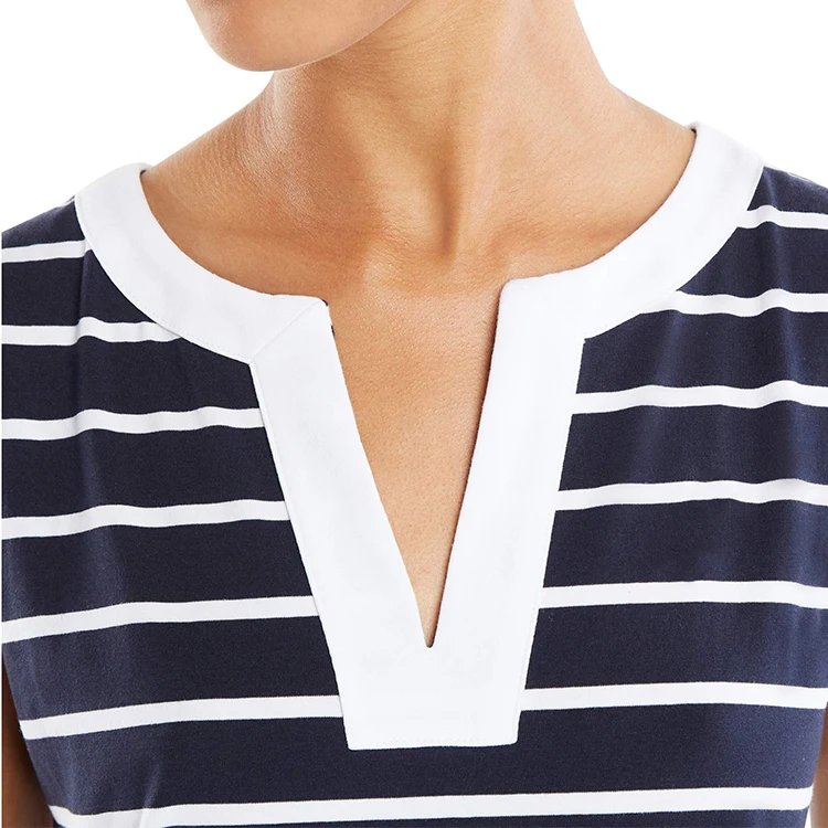 Custom Cotton Ladies Ropa De Mujer Striped Sleeveless V Neck Stretch Dress Women