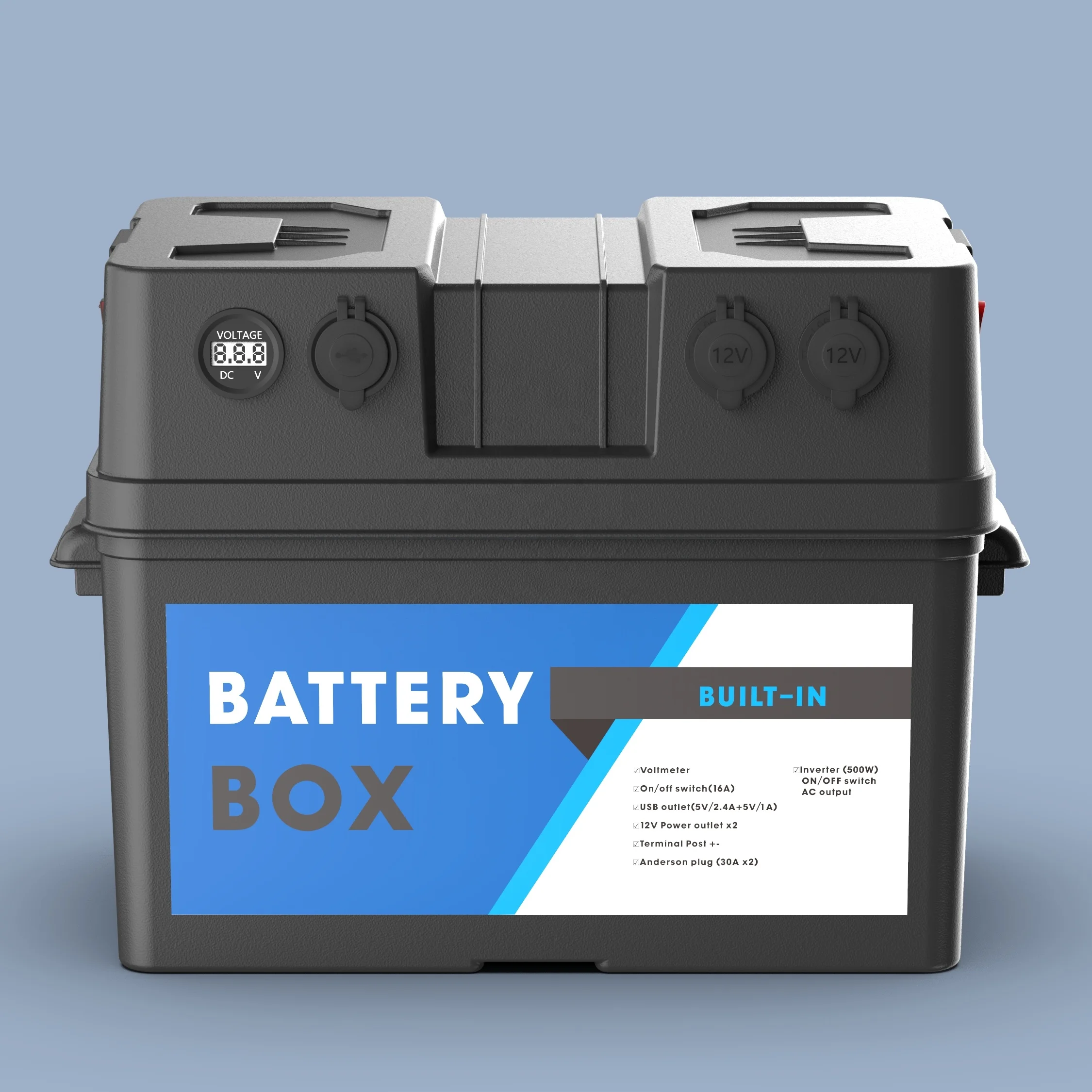 12V 24V Caravan Marine Outdoor Camping Travel Waterproof Battery Box 110V Output voltage Power bank with 500W Inverter