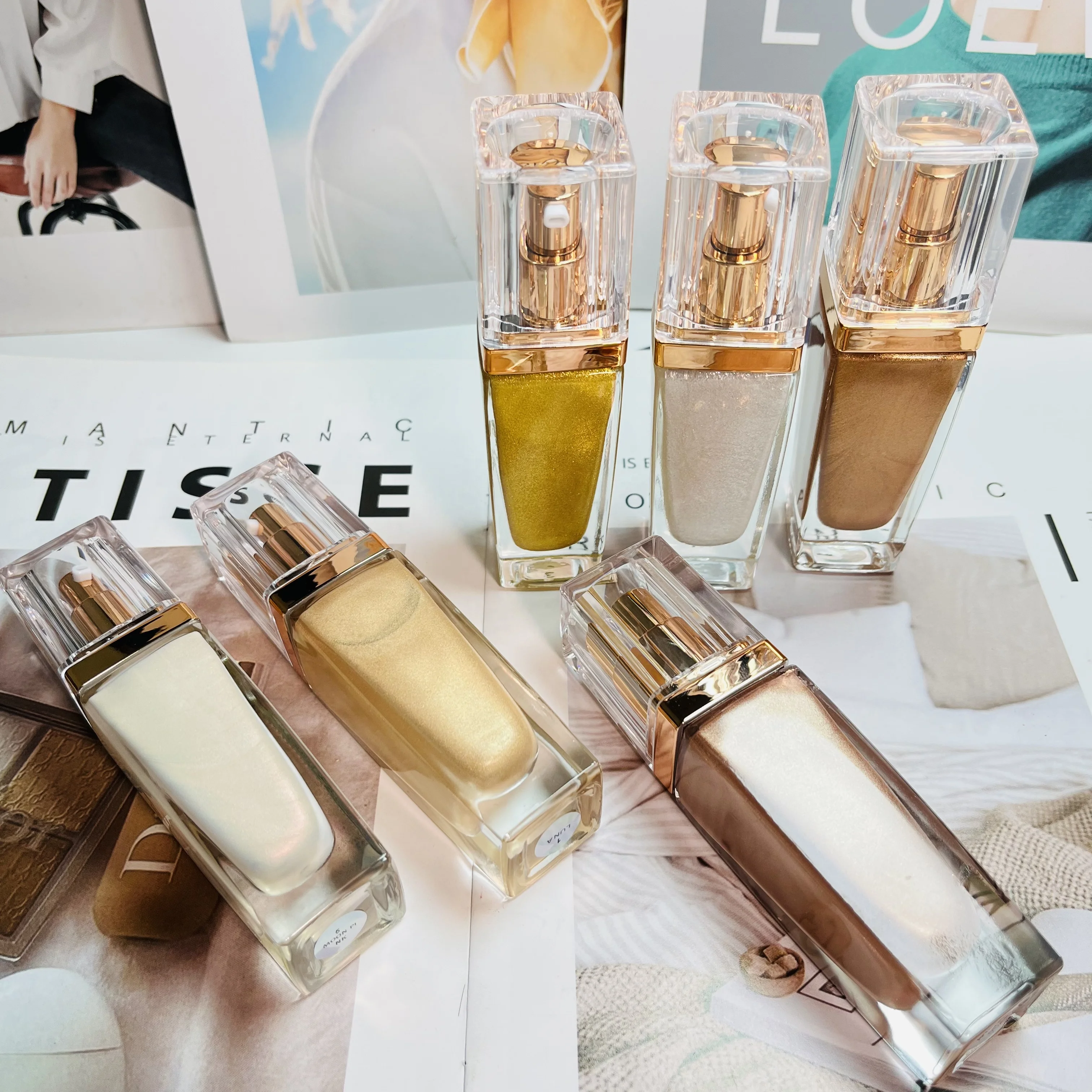 Оптовая продажа 6 видов цветов жидкий хайлайтер косметика макияж мерцающий Хайлайтер для тела