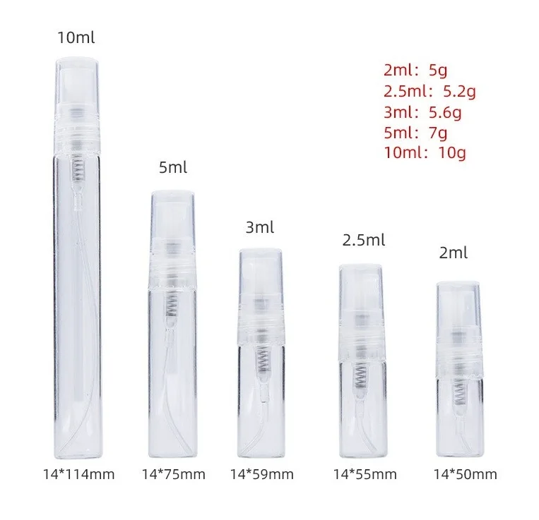 empty 14mm 2ml 2.5ml 3ml 5ml 10ml 15ml glass clear amber spray bottle