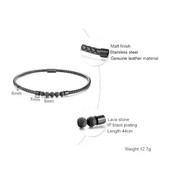 Stainless Steel Magnet Buckle Volcanic Lava Rock Stone Genuine Leather Choker Collar Black Necklace