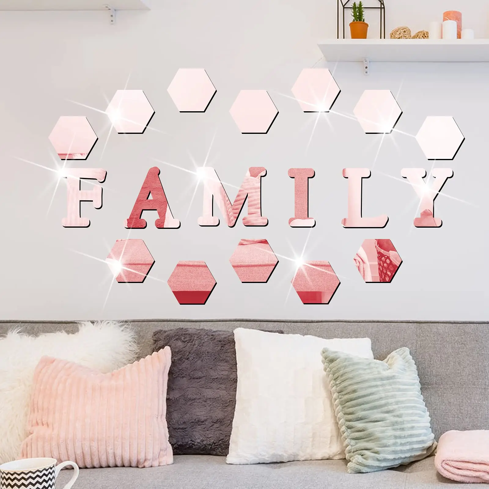 18 Pieces Acrylic Mirror Wall Stickers Family Sign Letters Rustic Farmhouse Wall Decor  Acrylic Mirror Setting Wall Sticker