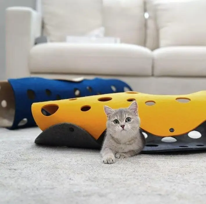 Pet cat toys foldable fish style interactive hide seek game tunnel  intelligence hidden hole cat toy