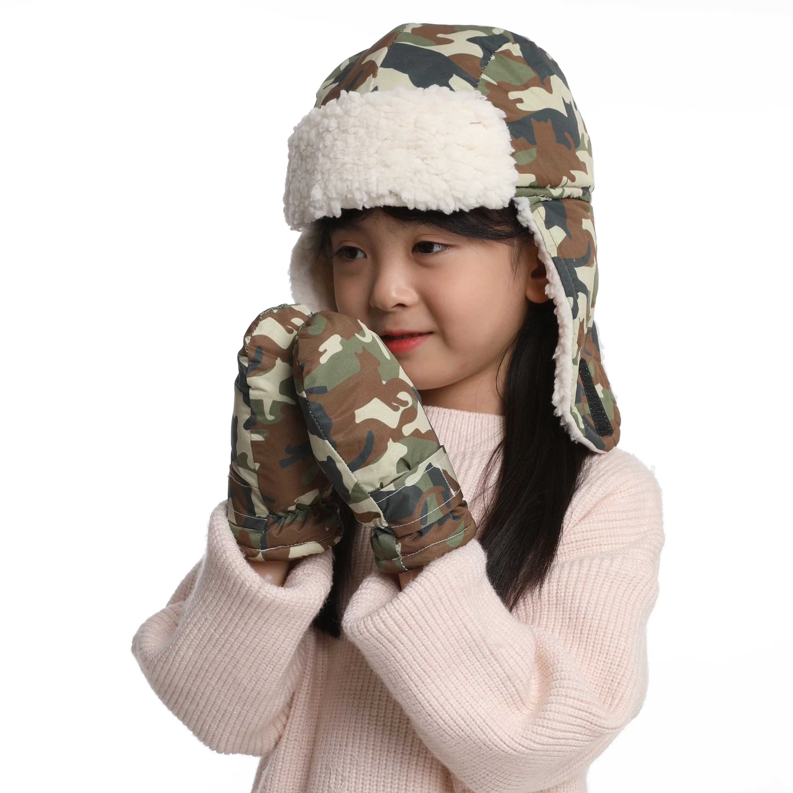 kids Water repellent  hat mitten sets for snowing play waterproof toddle children fleece Russian warm thermal baby Amazon