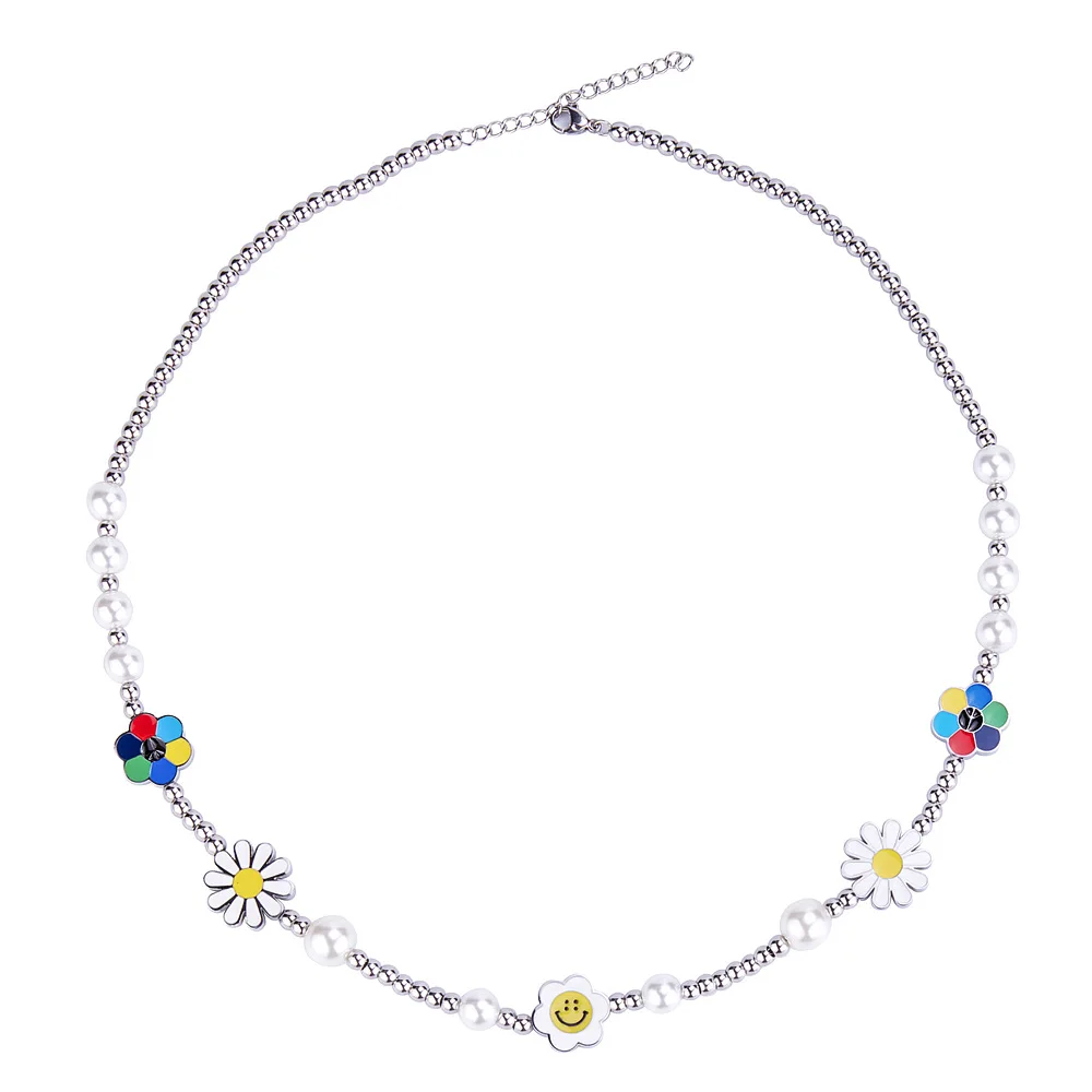 New Small Daisy Smiley Face Pearl Sun Flower Couple Bracelet