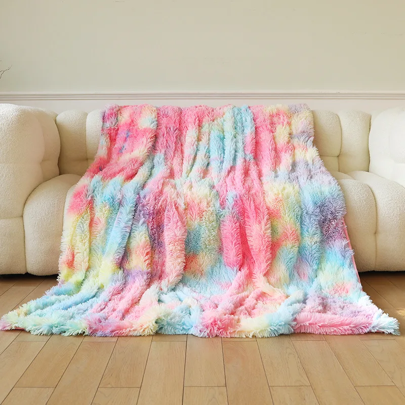 Rainbow Throw Blanket Unique Tie-dye Soft Cute Decorative Floor Sofa Couch Flannel Blankets