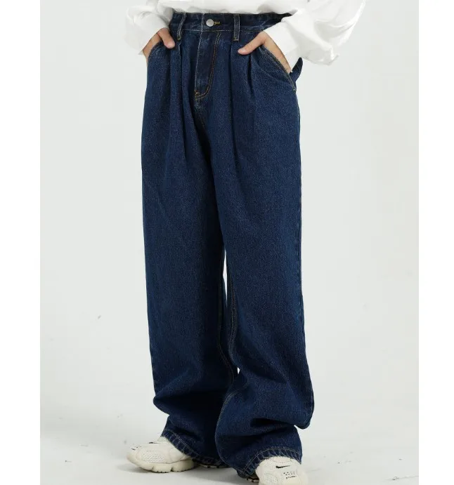Japanese and Korean Style Loose Washed Pants Wide-leg Skateboard Straight Jeans for Men