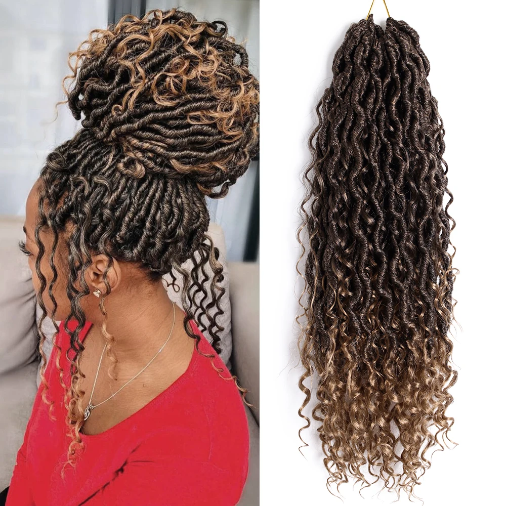 High Quality 14 18 24inch Ombre Wavy Soft Boho Goddess Faux Locs Synthetic Crochet Braiding Hair Extensions Bohemian River Locs