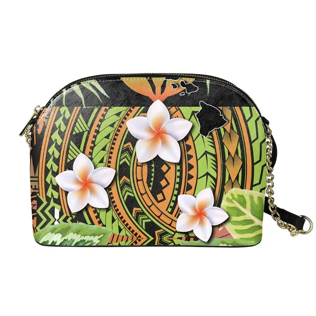 
Crossbody Bag for Women Tribal Polynesian Plumeria Print Shoulder Bag Hawaiian Mini Casual Sling Bag With Chain Bols 