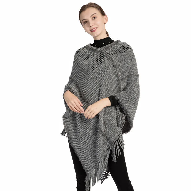 Autumn And Winter Plaid Fringe Ladies Poncho Geometric Design Cashmere Pashmina Shawl Camping