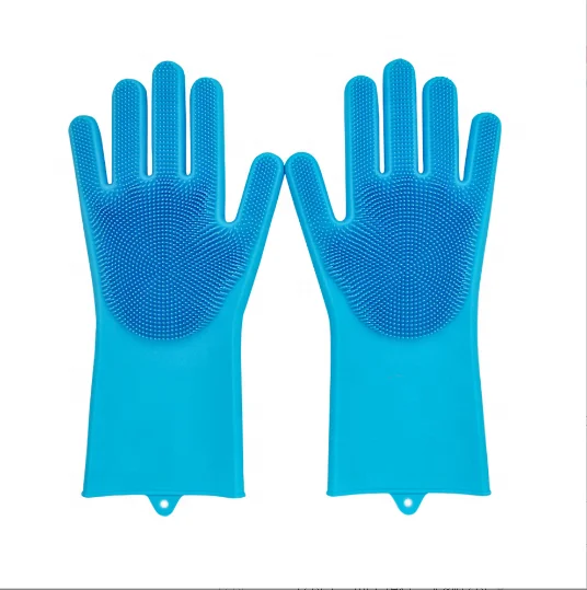Blue Silicone Easy Clean Hair Brush Washing Body Massage Bath Scrub Soft Back Body Brush Glove