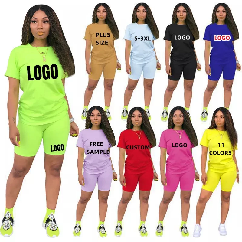 Женская одежда большого размера на заказ, комплект из 2 предметов, футболка с графическим рисунком для тренировок, короткий комплект для женщин, комплект из двух предметов, лето 2023
