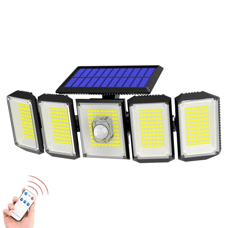 Outdoor Solar Lights 5 Adjustable Heads 300 LED Motion Sensor Lights Cordless Wide Lighting Coverage Spotlight IP65 Waterproof
