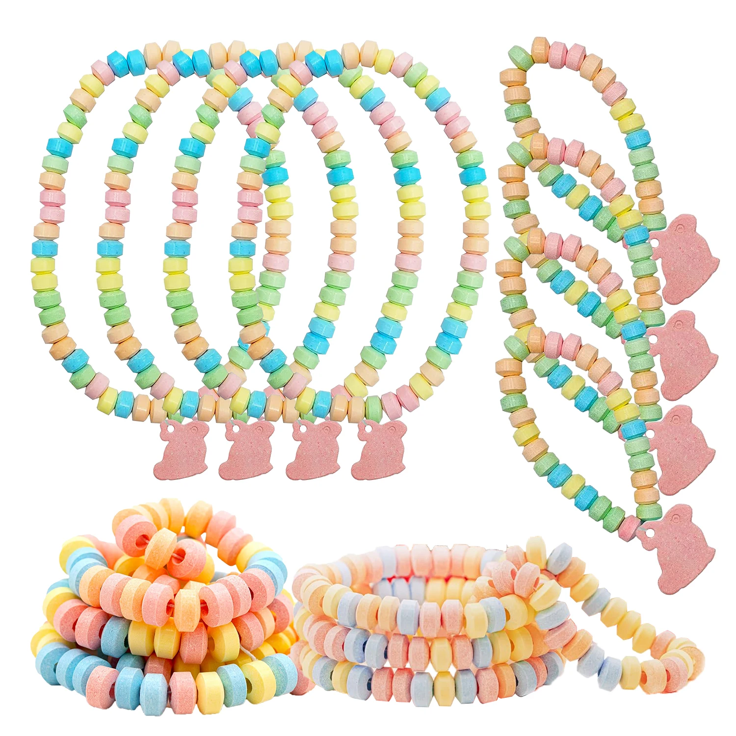 (Free Sample)Custom Label Compressed Tablet Hard Candy Necklace and Bracelet Bulk Wholesale